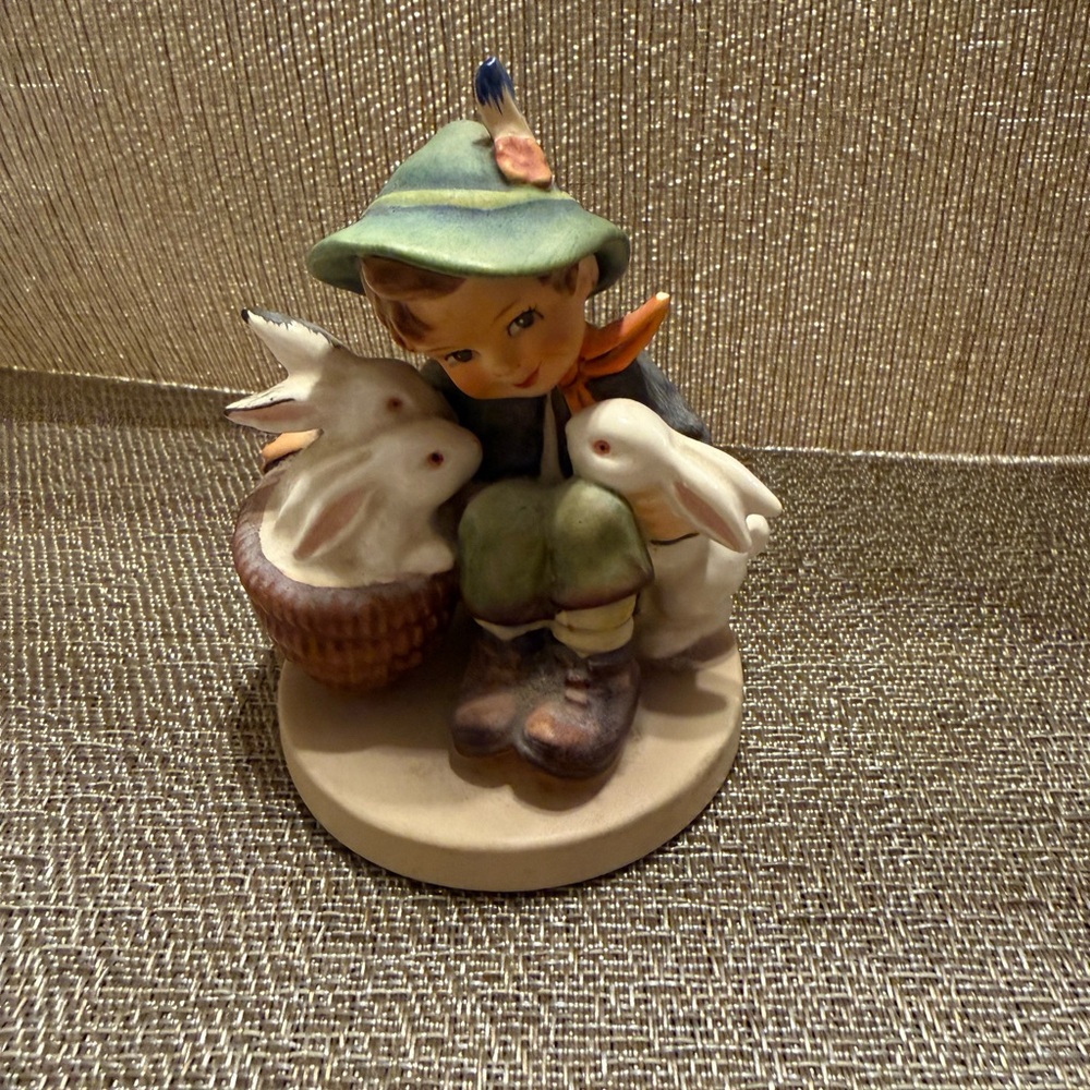Goebel Ceramic Figurine Boy with Rabbits Germany Children Animals